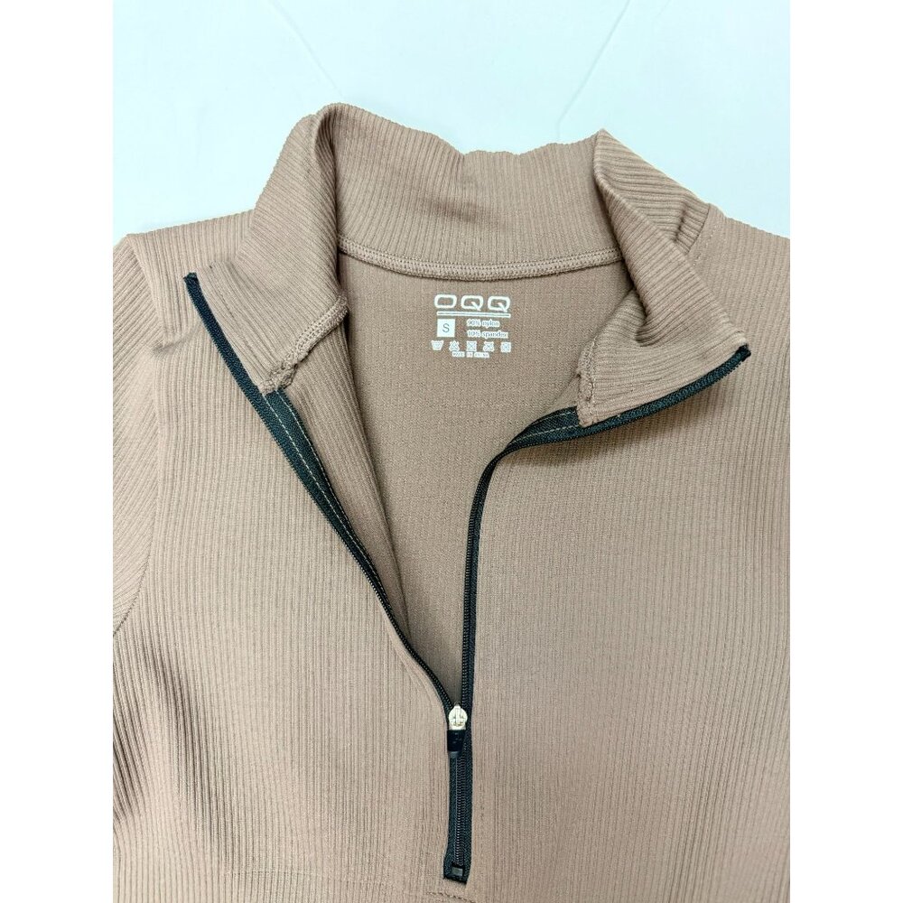 Clean Girl Minimalist Ribbed Zip Bodycon Dress OQQ Taupe Coffee Small - Picture 5 of 8